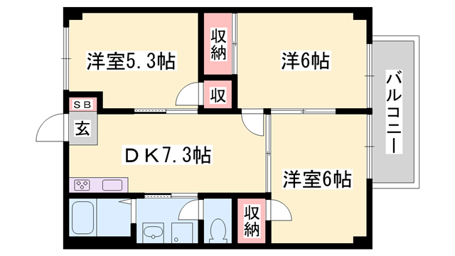 ドミール三喜(3DK/2階)の間取り写真