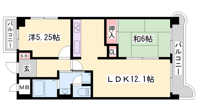 ロイヤルコーポ姫路北条(2LDK/2階)の間取り写真