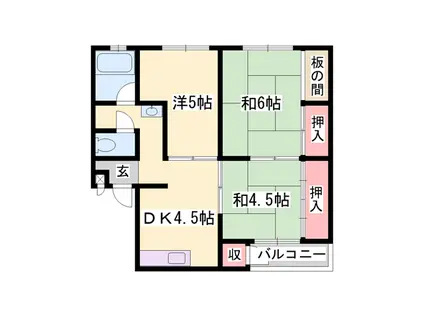 恵美酒ガーデンコート(3DK/5階)の間取り写真