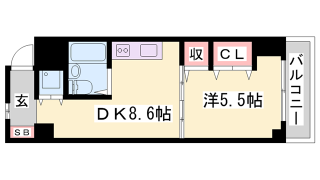 ファーストイン英賀保駅前(1DK/5階)の間取り写真