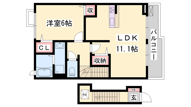 ベルフィオーレ(1LDK/2階)の間取り写真