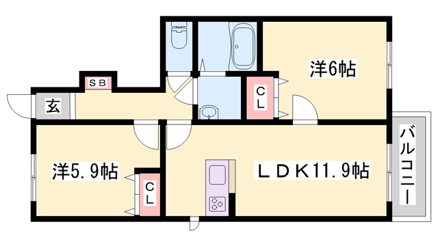 ニューフォーレス ナガタC・D・E棟(2LDK/1階)の間取り写真