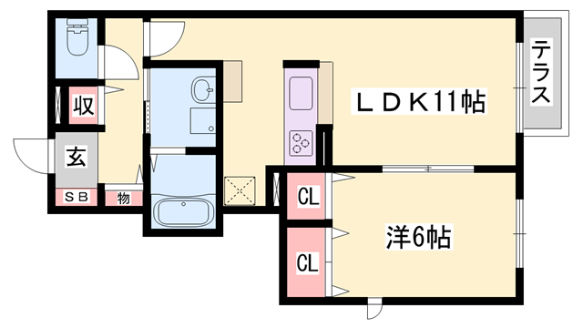 エステート今宿(1LDK/1階)の間取り写真