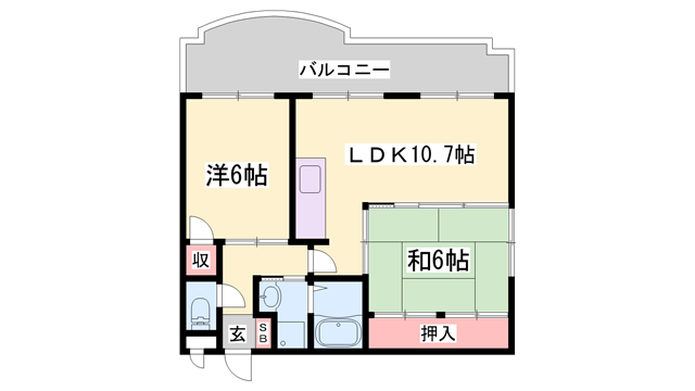 ロイヤルコーポ加古川(2LDK/4階)の間取り写真