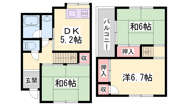 加古川ヤングハイツ(3DK/1階)の間取り写真