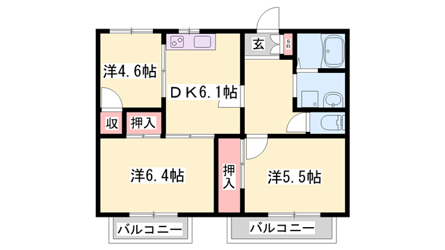 メゾンオリーヴィエ(3DK/2階)の間取り写真