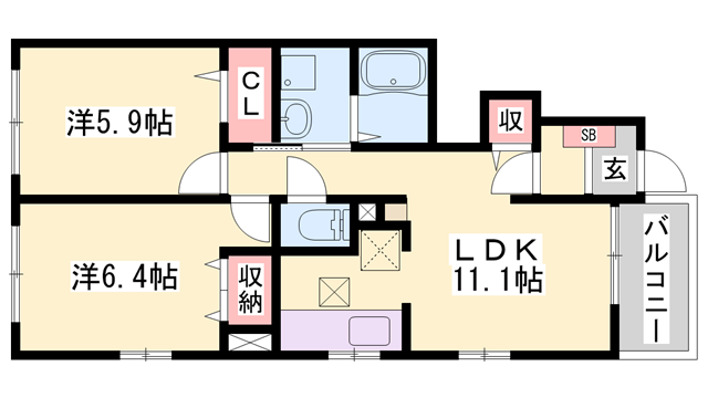 フィオレンティーナⅤ(2LDK/1階)の間取り写真