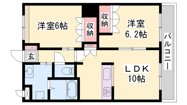 サンライズ高町(2LDK/2階)の間取り写真