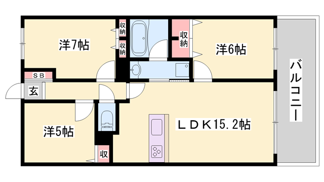 パレ・ロワイヤル栗山(3LDK/5階)の間取り写真