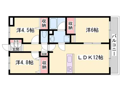 アルコ・ラ・カーサ姫路土山(3LDK/3階)の間取り写真