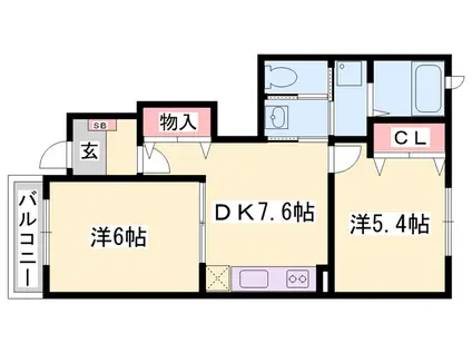 グレイスフルヴィラ(2DK/1階)の間取り写真