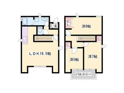 姫新線 播磨高岡駅 徒歩33分 2階建 築20年(3LDK)の間取り写真
