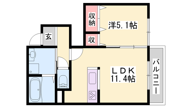 ルミエール北脇2(1LDK/1階)の間取り写真