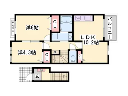 アンソレイユ2(2LDK/2階)の間取り写真