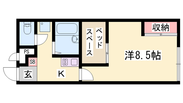 西之芝Ⅱ号館(1K/2階)の間取り写真