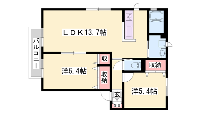 CASA BELLA NOZATO(2LDK/1階)の間取り写真