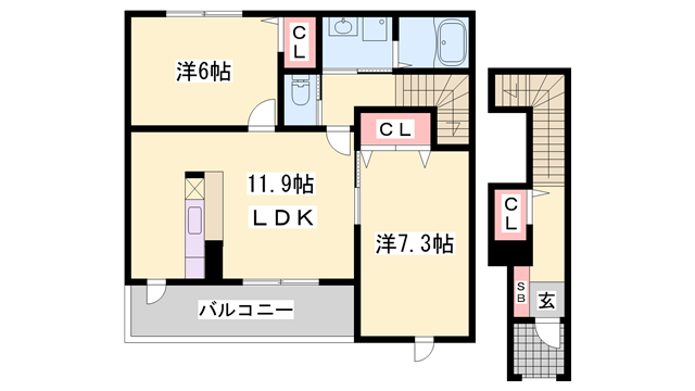 グラン・シャリオ B棟(2LDK/2階)の間取り写真