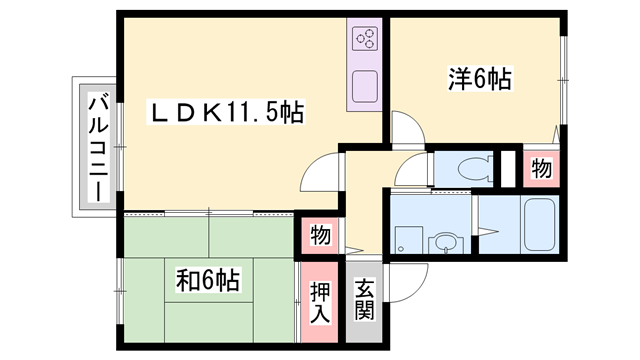 サンアクティーB(2LDK/1階)の間取り写真