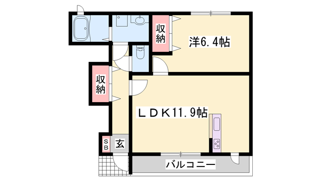 エルカーサ・桜木A棟(1LDK/1階)の間取り写真