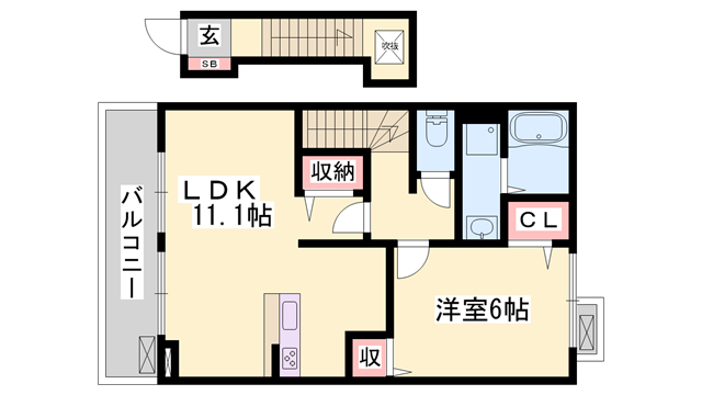 アンソレイエ飾磨 Ⅱ番館(1LDK/2階)の間取り写真