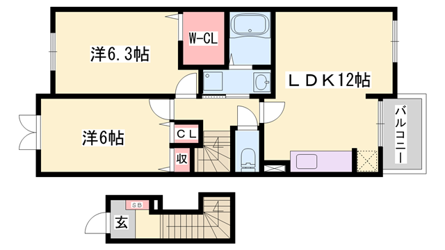 エスペランサ浜の宮Ⅰ(2LDK/2階)の間取り写真