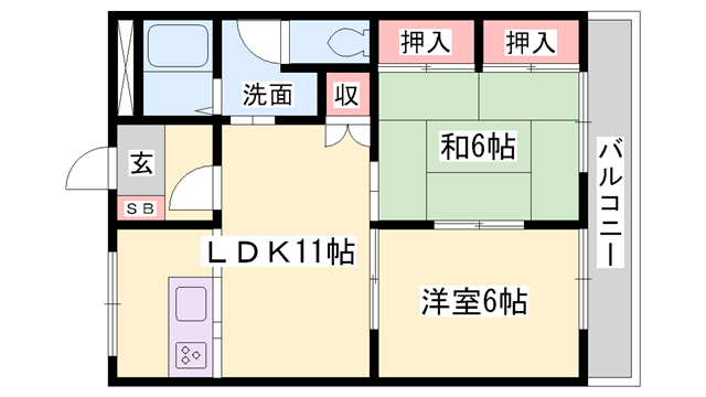 カーサアスール(2LDK/2階)の間取り写真