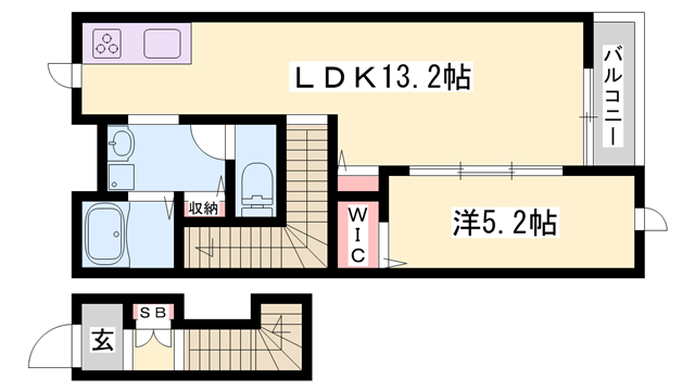 元町ハウス(1LDK/2階)の間取り写真