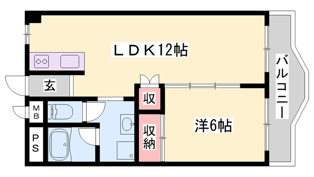 インタービレッジ南今宿(1LDK/8階)の間取り写真