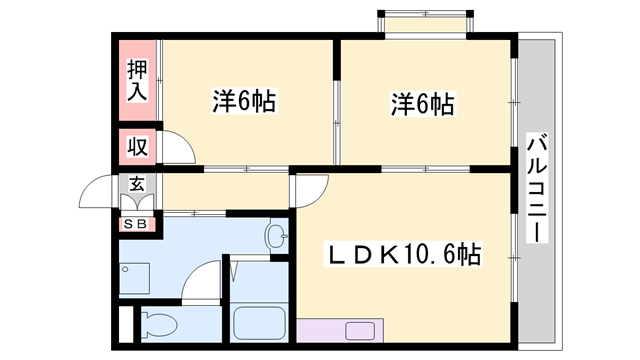 アルコ・ラ・カーサ町坪(2LDK/3階)の間取り写真