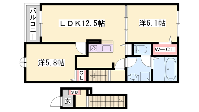 シーズンテラス勝原(2LDK/2階)の間取り写真