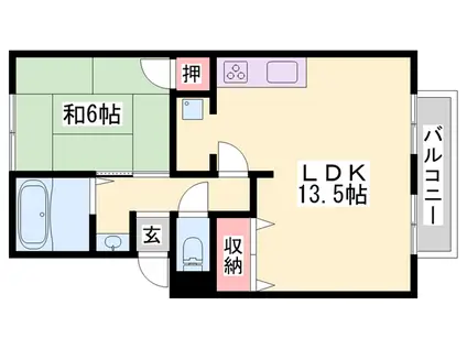 パークハイツB(1LDK/2階)の間取り写真