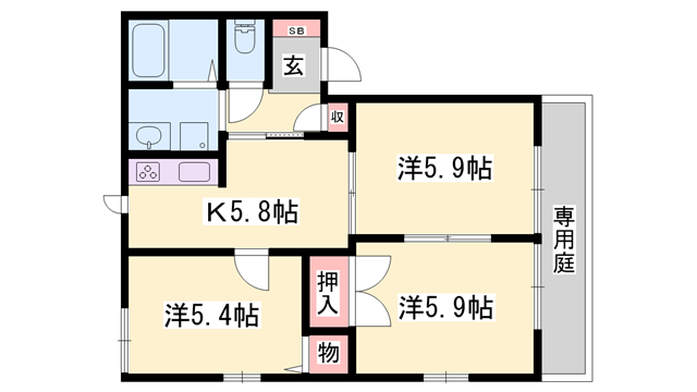 CHIC FAMILLE(3K/1階)の間取り写真
