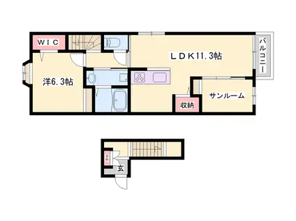 サンセールⅡ B(1LDK/2階)の間取り写真