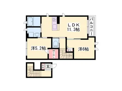 エスポワール(2LDK/2階)の間取り写真