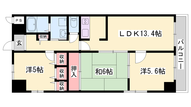 キャッスルコート福崎(3LDK/4階)の間取り写真