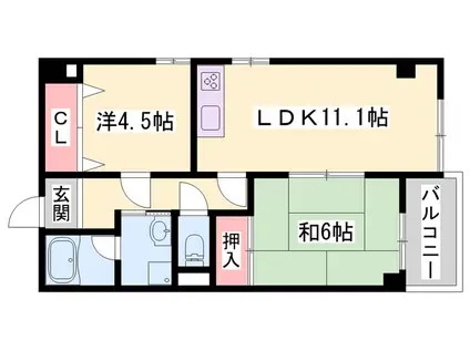 リッチウォーク城の東(2LDK/2階)の間取り写真
