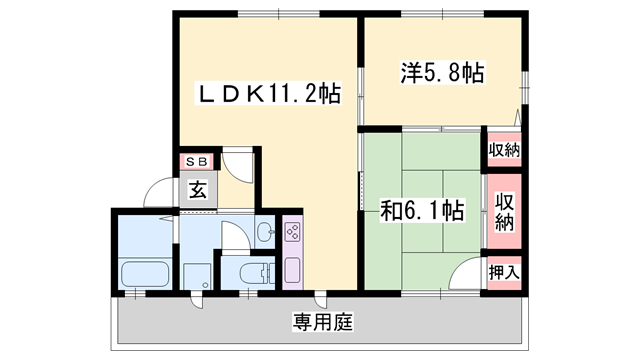 ラヴェール英賀保(2DK/1階)の間取り写真