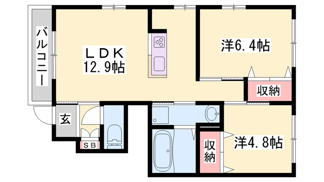 チェリーヒルズ(2LDK/1階)の間取り写真