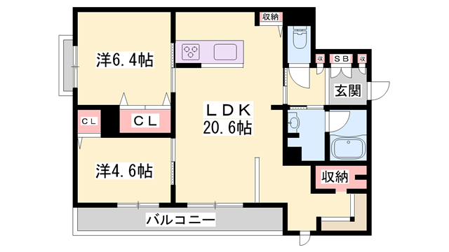 シャーメゾン GRANDMASTER赤穂(2LDK/3階)の間取り写真