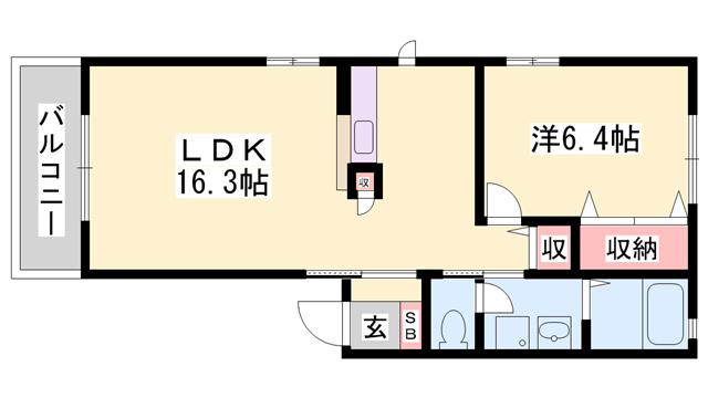 フレーズ上の山(1LDK/1階)の間取り写真