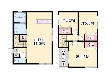 山陽電気鉄道本線 飾磨駅 徒歩12分 2階建 築3年(3LDK)の間取り写真