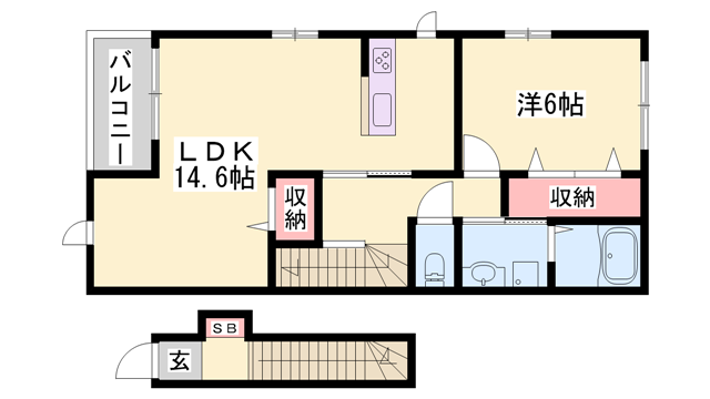 ソレイユⅠ番館(1LDK/2階)の間取り写真