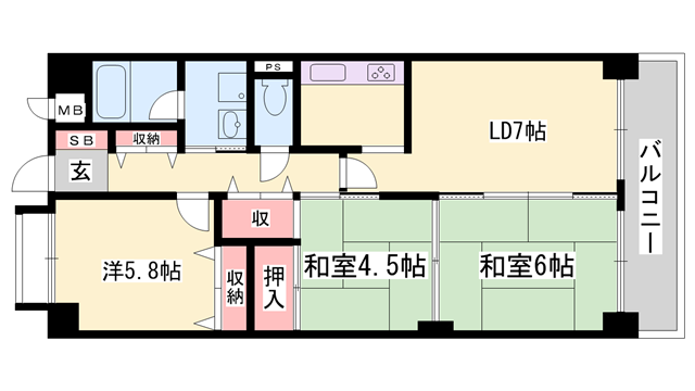 ライオンズマンション姫路東今宿(3LDK/5階)の間取り写真