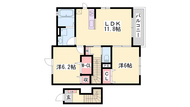 メゾンド サン ミシェル(2LDK/2階)の間取り写真