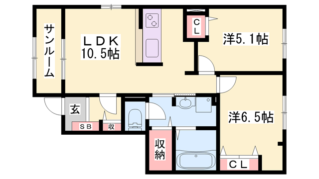 パルグランデⅡ(2LDK/1階)の間取り写真