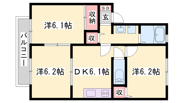 ボナール東加古川(3DK/2階)の間取り写真