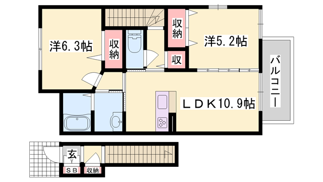MASTCOURT新野辺(2LDK/2階)の間取り写真