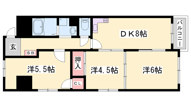 野里寺町中村コーポ(3DK/5階)の間取り写真