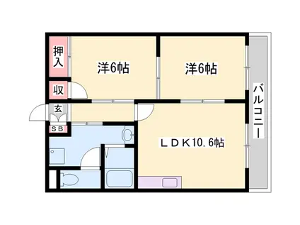 アルコ・ラ・カーサ町坪(2LDK/3階)の間取り写真