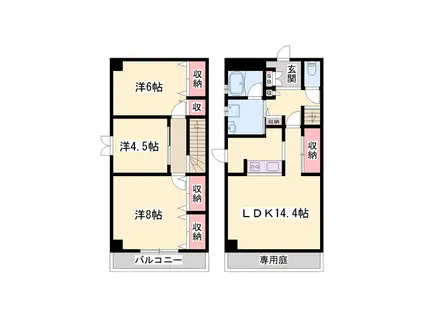 ルミエール龍野B(3LDK/1階)の間取り写真